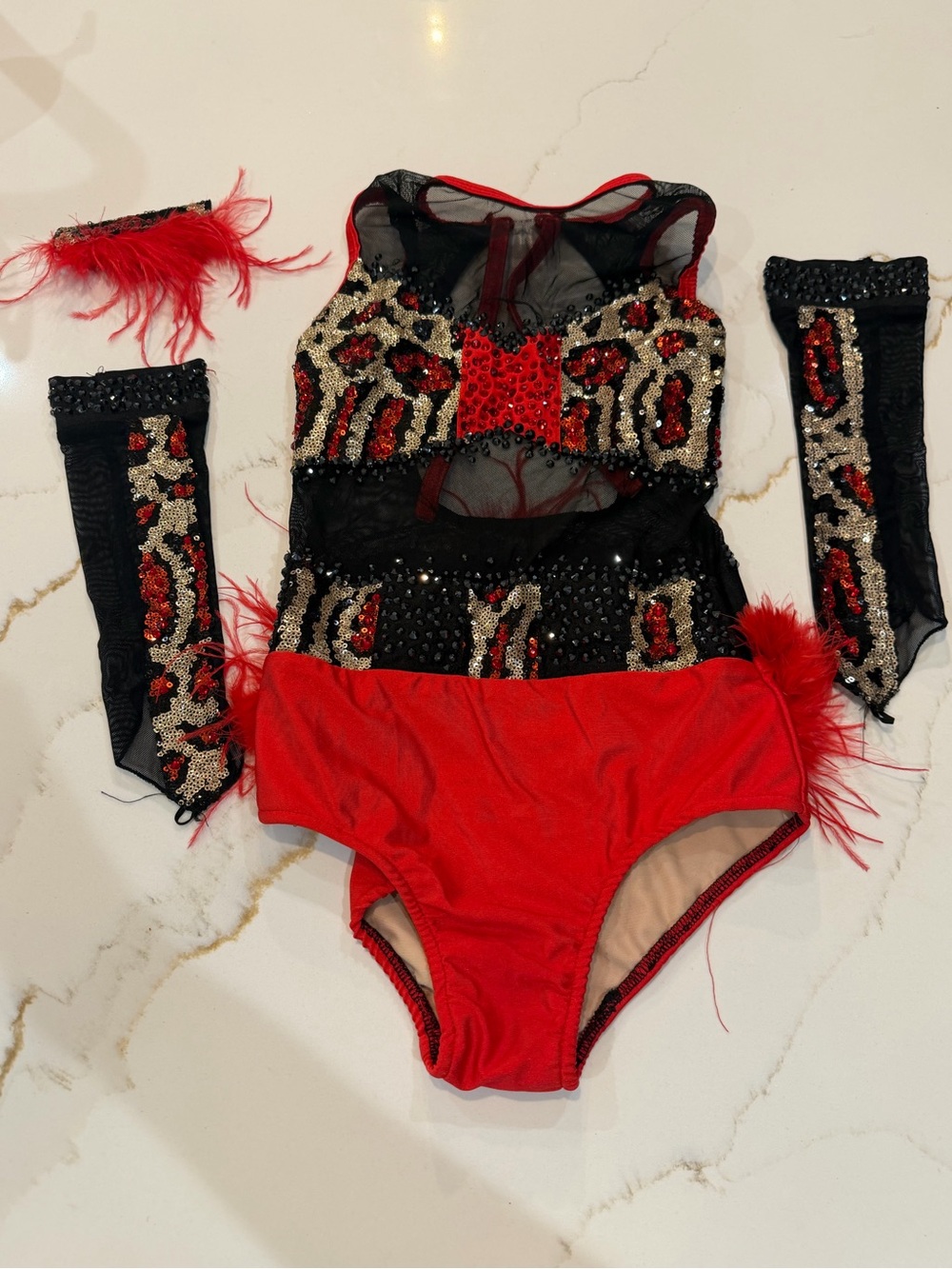 Glamour CL Red & Black Sequin One-Piece Cheetah Dance Costume